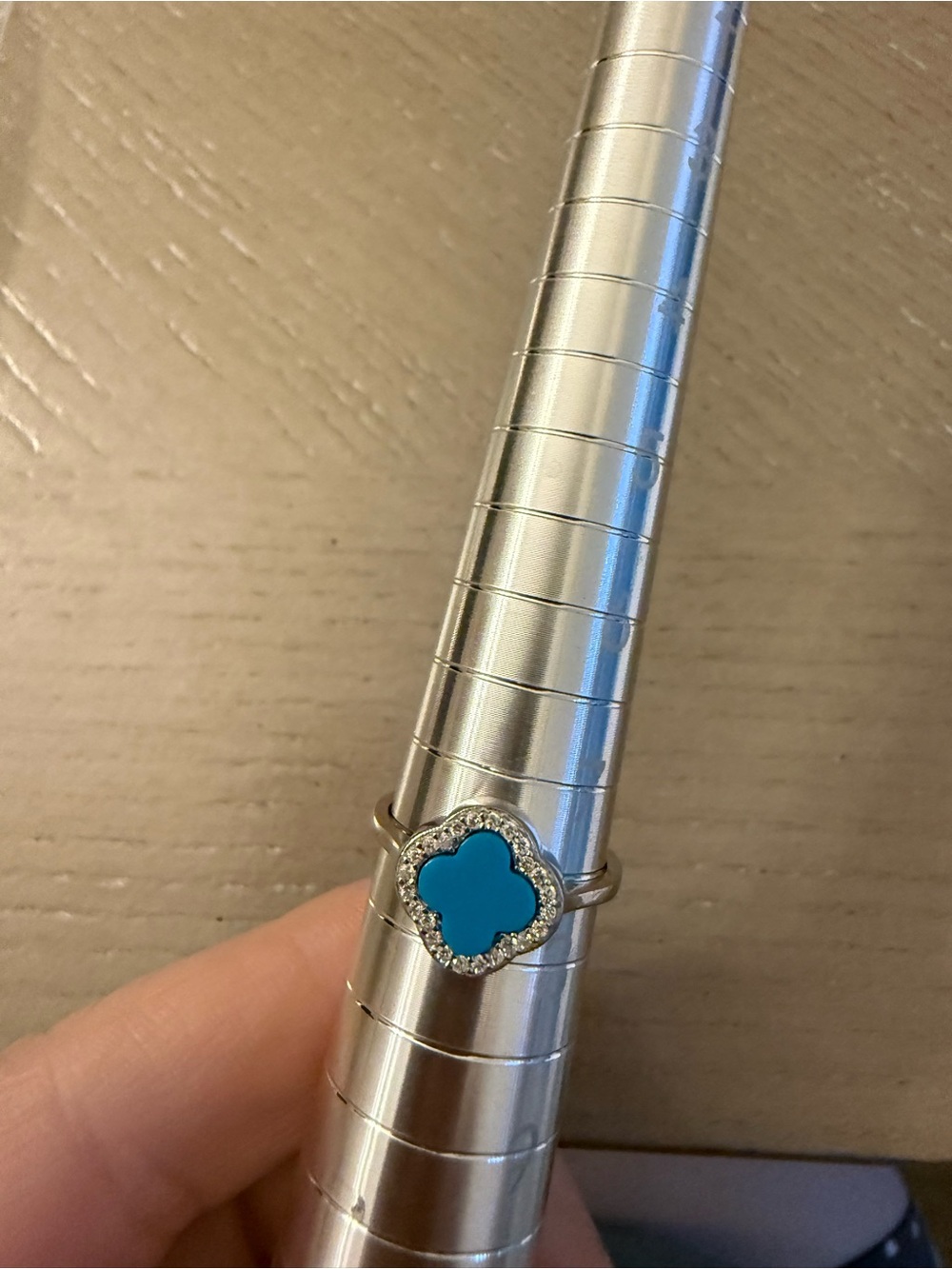 Women's Turquoise Clover Ring with Halo Accent